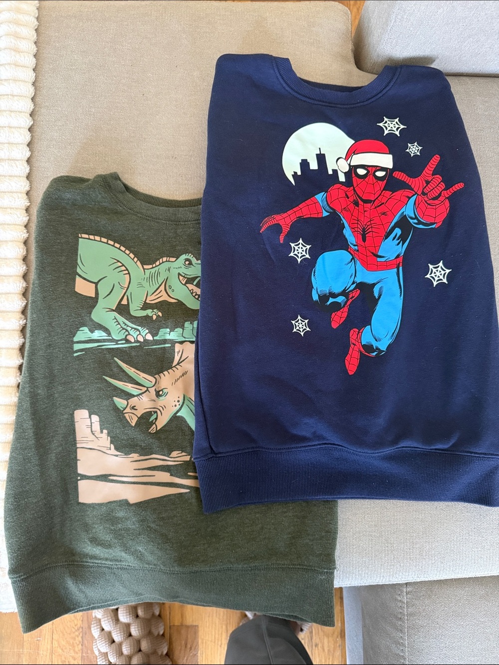jumping beans Navy Blue Spider-Man Holiday Sweater with Olive Green Dinosaur Top